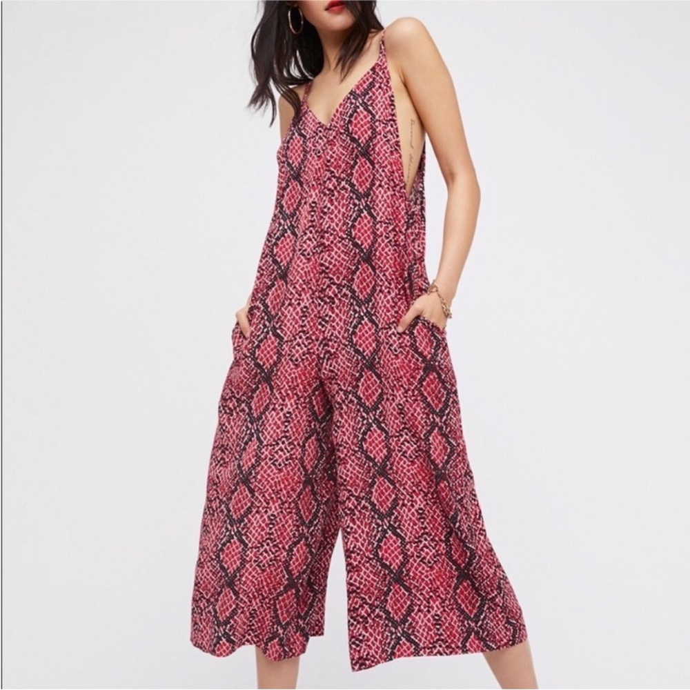Free People Snake Print Wide Leg Cropped Jumpsuit